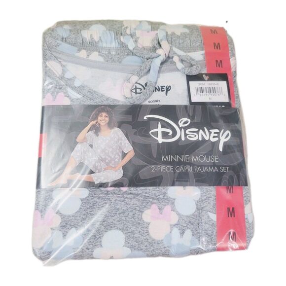 Disney Minnie Mouse Women's 2pc Capri Pant + Top Pajama Lounge Set Gray Size M - Picture 7 of 8